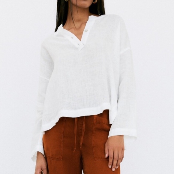Zara Tops - ❗️out of stock❗️ZARA linen popover henley blouse long sleeve shirt top